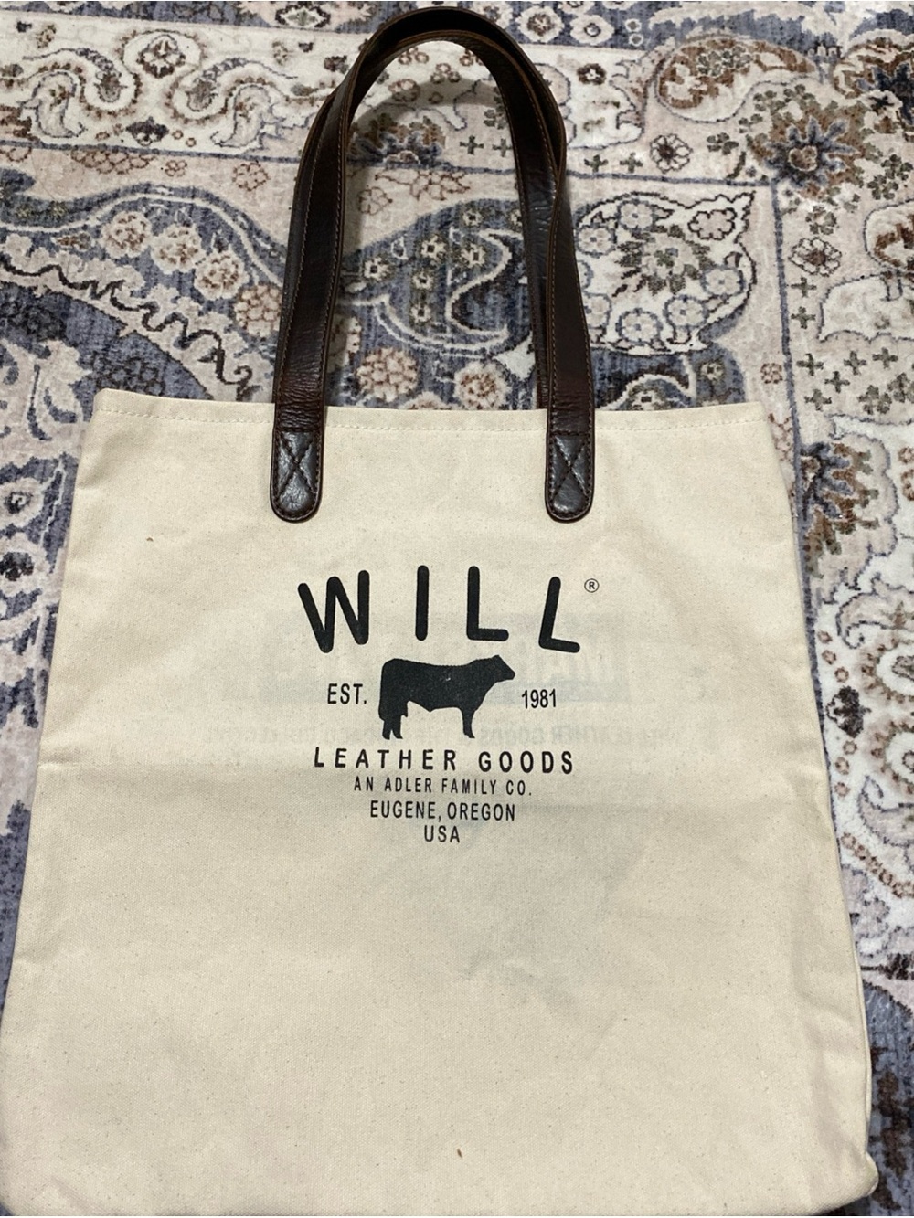 Will Leather Goods Canvas Tote Bag with Leather Handles Chicago Collective Logo